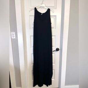 Black Sleeveless Maternity Maxi Dress - with split on right side
